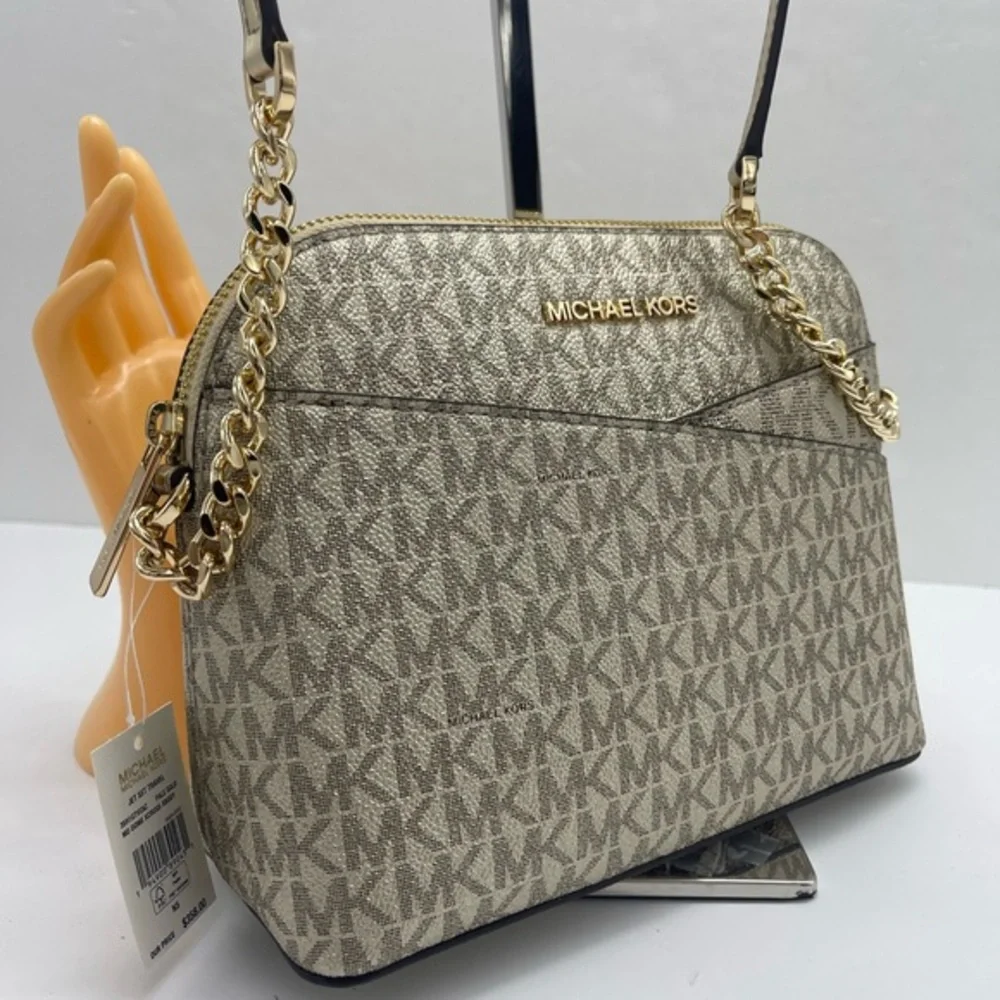 Michael Kors Jet Set Travel Signature Md Dome Crossbody XCROSS XBODY Pale Gold